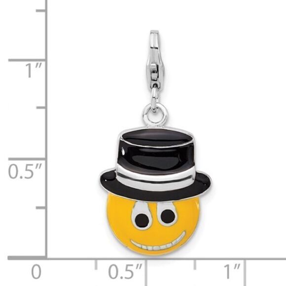 Sterling Silver Enameled Smiley Face with Top Hat with Lobster Clasp Charm - Picture 4 of 4